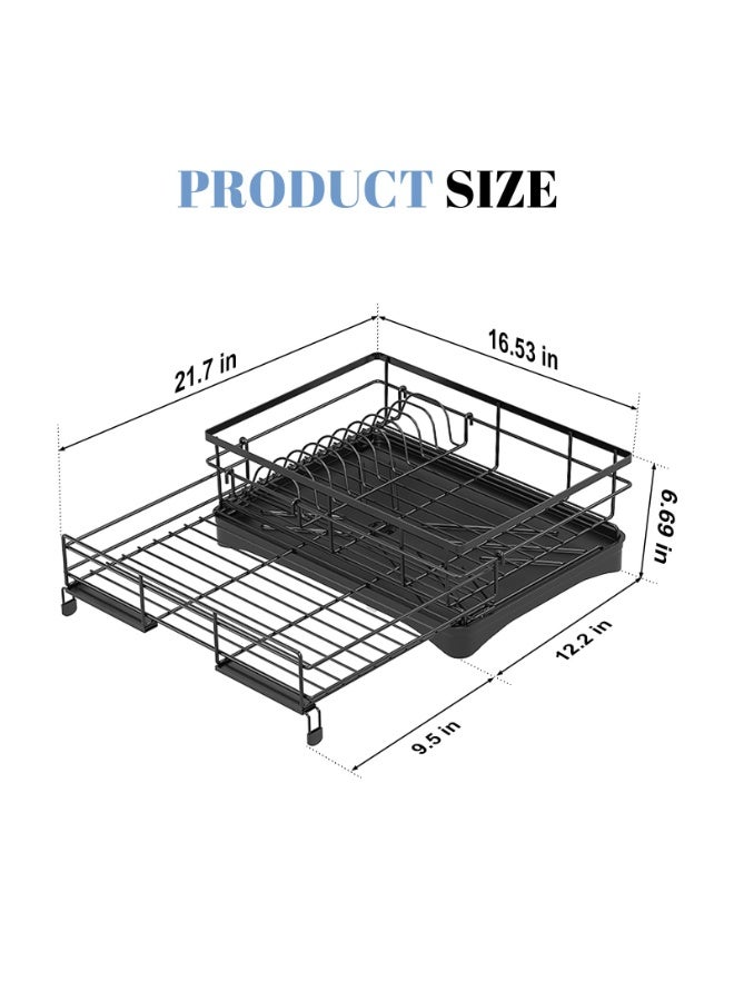 LODROC Extendable Dish Drying Rack,Large Drying Dish Drainer for Kitchen Counter, Stainless Steel Dish Strainer with Utensil Rack and Adjustable Feet for Sink (Black) - Image 2